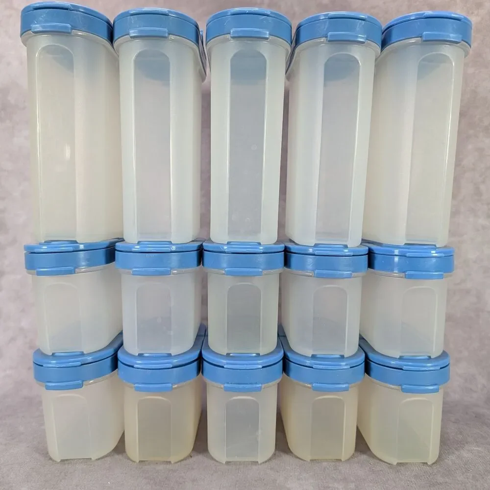 Tupperware Modular Mates Spice Shakers Set Lot 15 Blue Flip Lids 1843 1846 1844